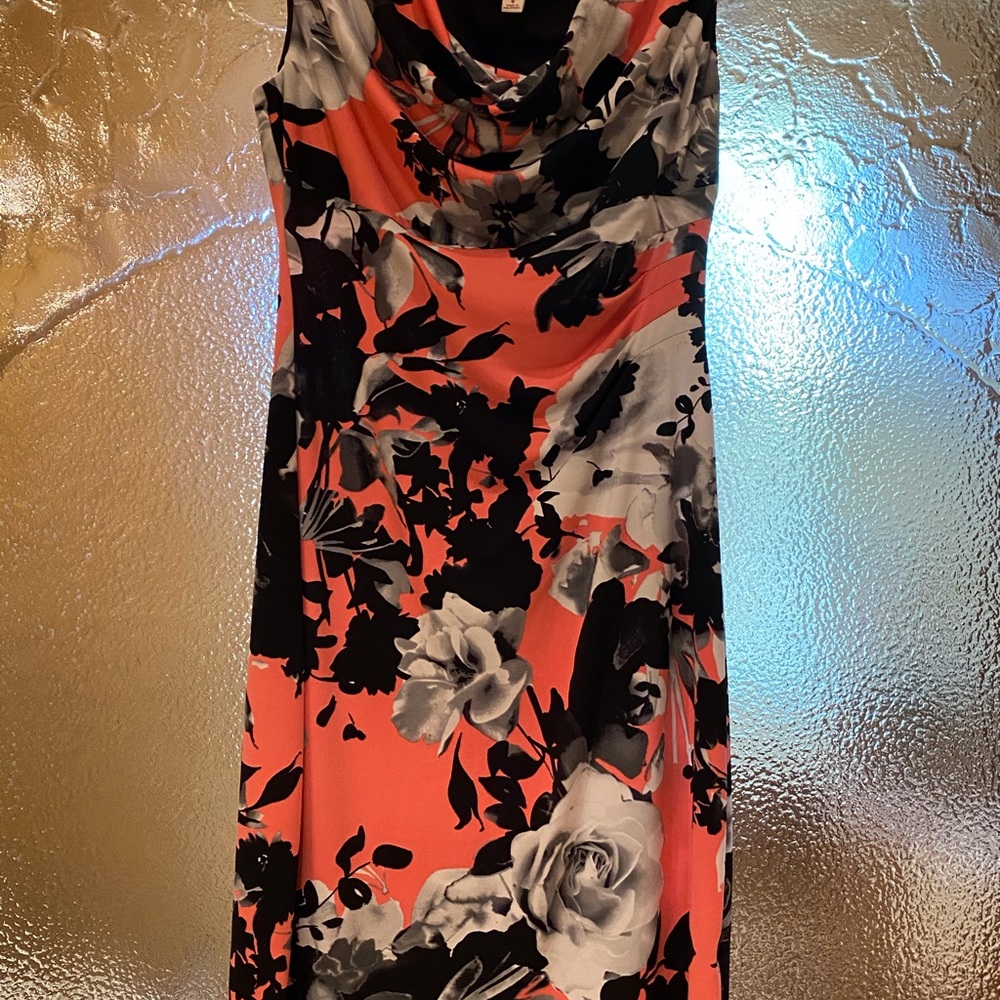 Colorful flowered dress.